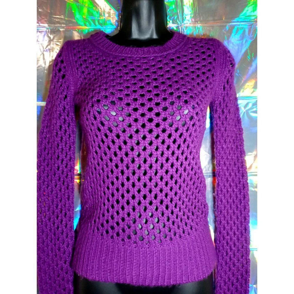 VIBRANT PURPLE ARIZONA JEANS SEE THROUGH KNIT SWEATER SIZE XS